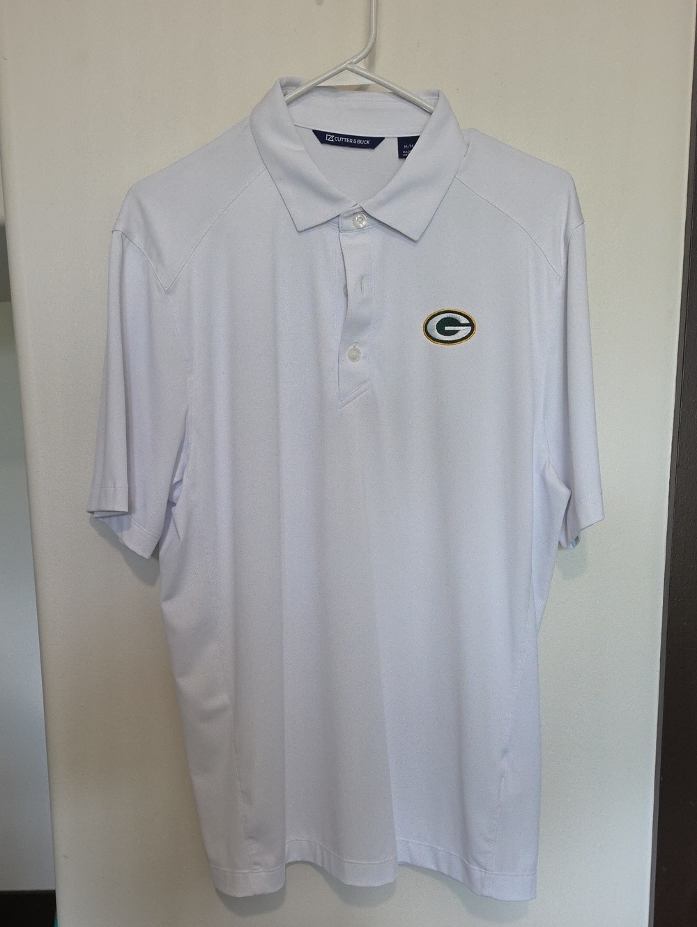 Cutter & Buck White Polo with Green Bay Packers Logo- Worn Once- Medium
